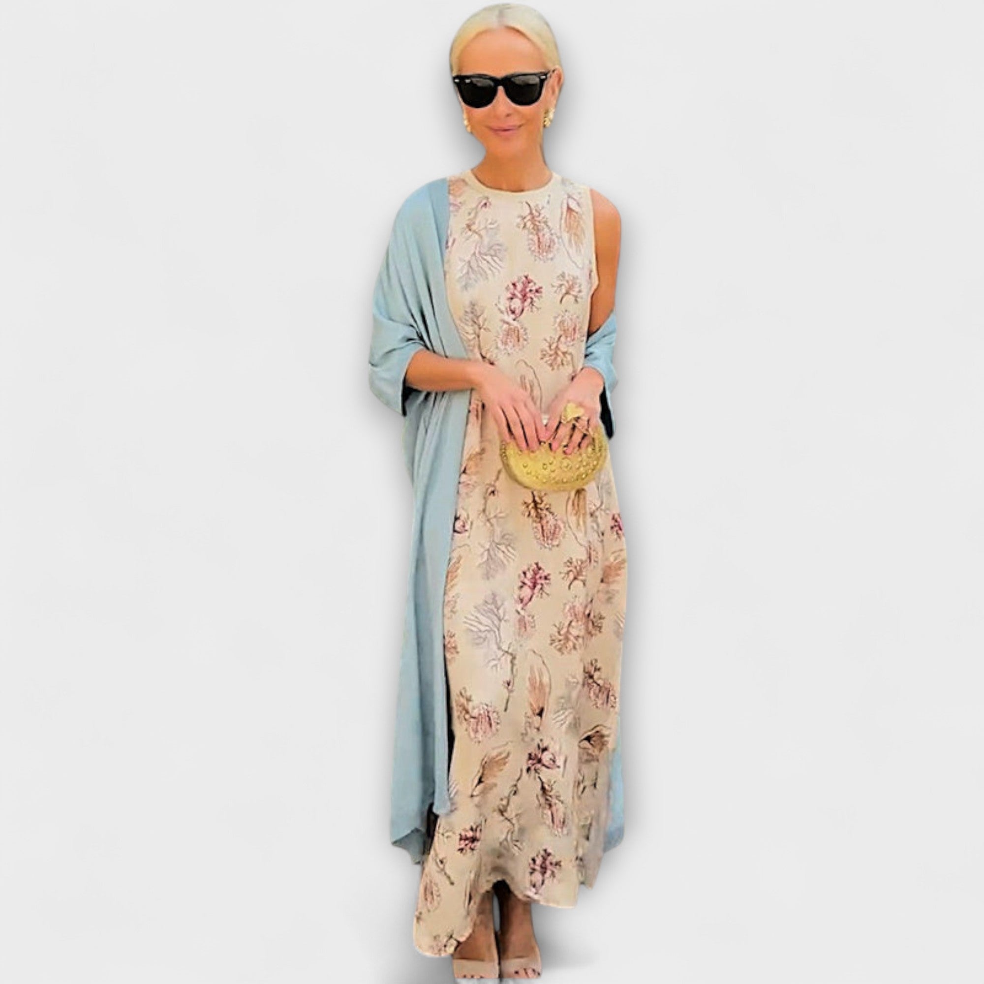 Elveria – Maxikjole med matchende cardigan