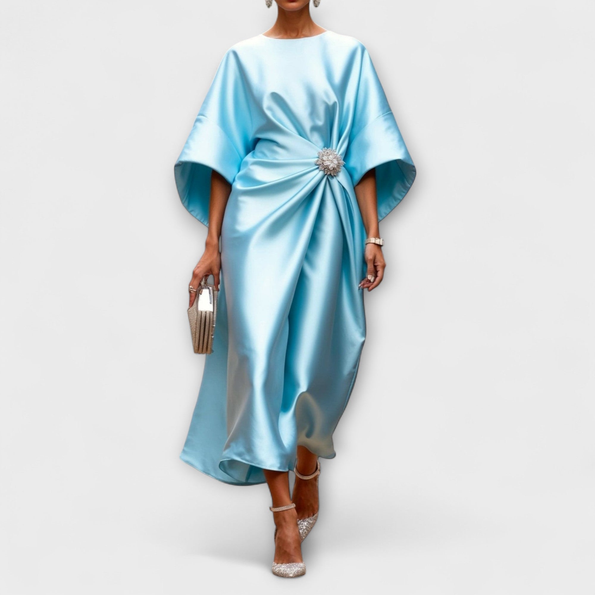 Luksusowa połyskująca satynowa długa sukienka