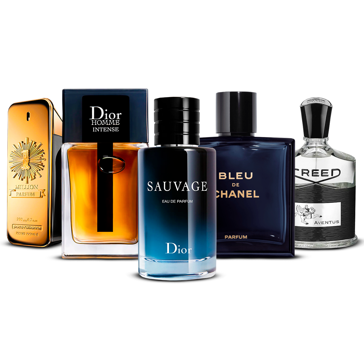 Zestaw 5 męskich perfum – 1 Million, Dior Homme Intense, Sauvage, Bleu de Chanel i Creed Aventus [100 ml każdy]