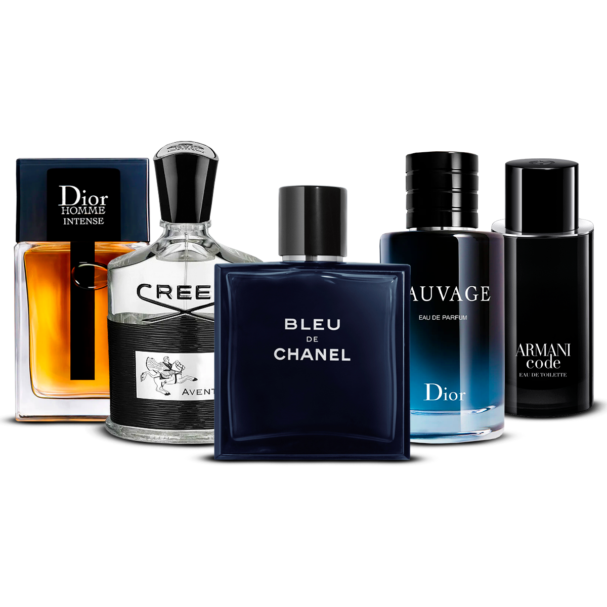 Zestaw 5 męskich perfum – Dior Homme Intense, Creed Aventus, Bleu de Chanel, Sauvage i Armani Code [100 ml każdy]