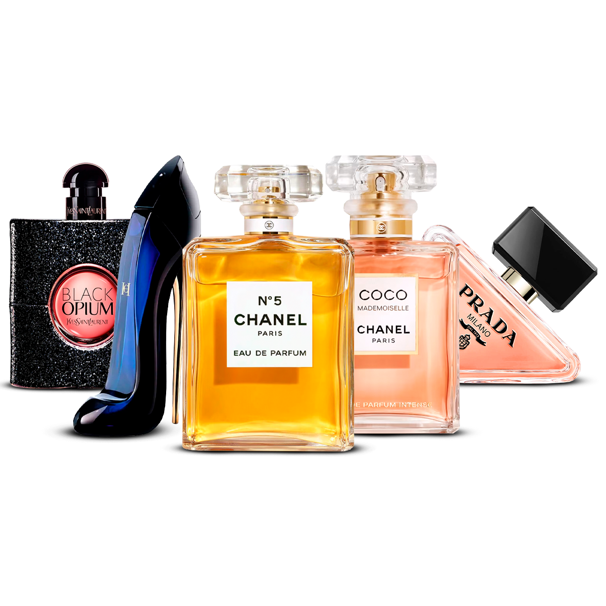 Zestaw 5 perfum damskich – Black Opium, Good Girl, Chanel N°5, Coco Mademoiselle i Prada Paradoxe [100 ml każdy]