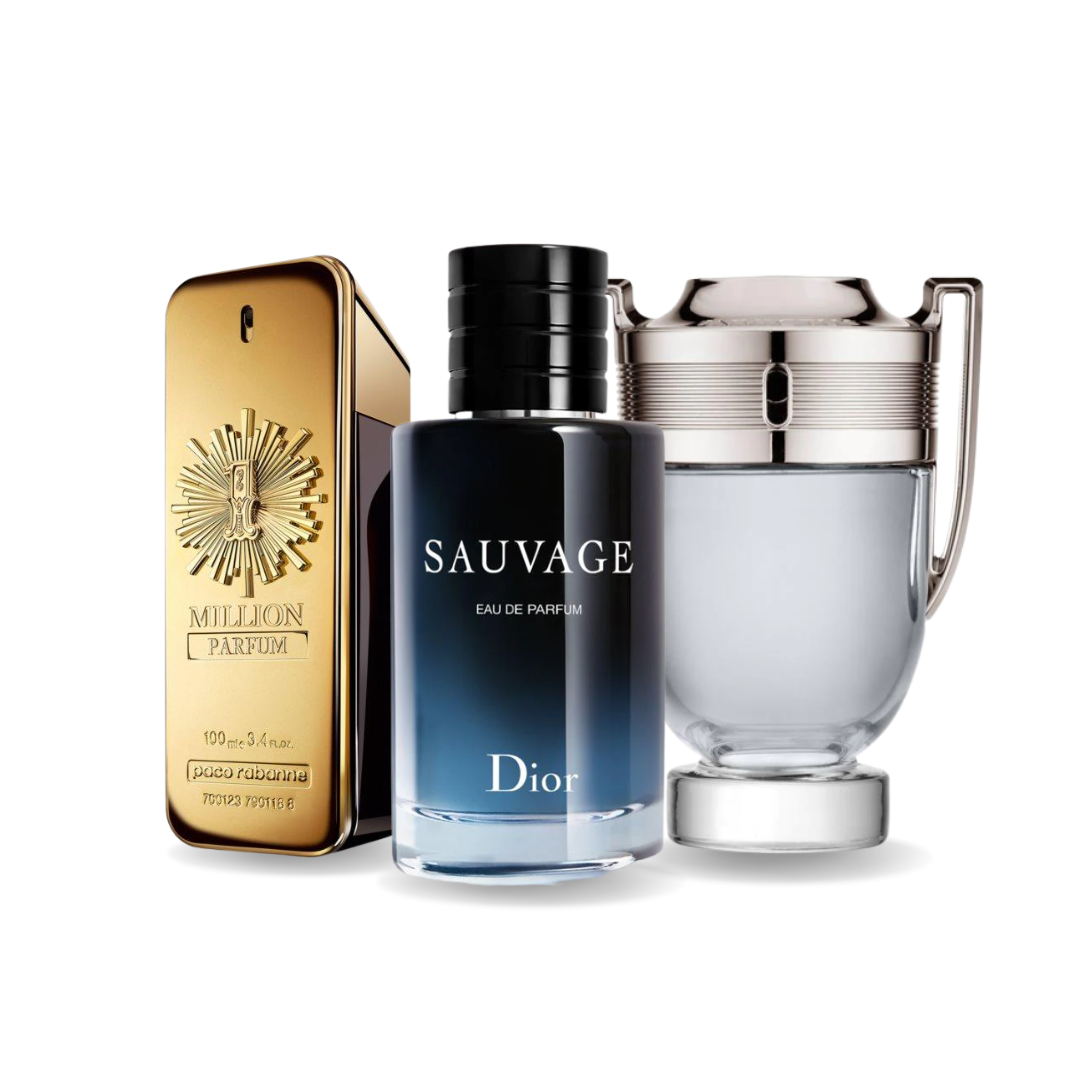 Combo de 3 fragancias – 1 Million Parfum de Paco Rabanne, Sauvage de Dior e Invictus de Paco Rabanne [100 ml cada una]