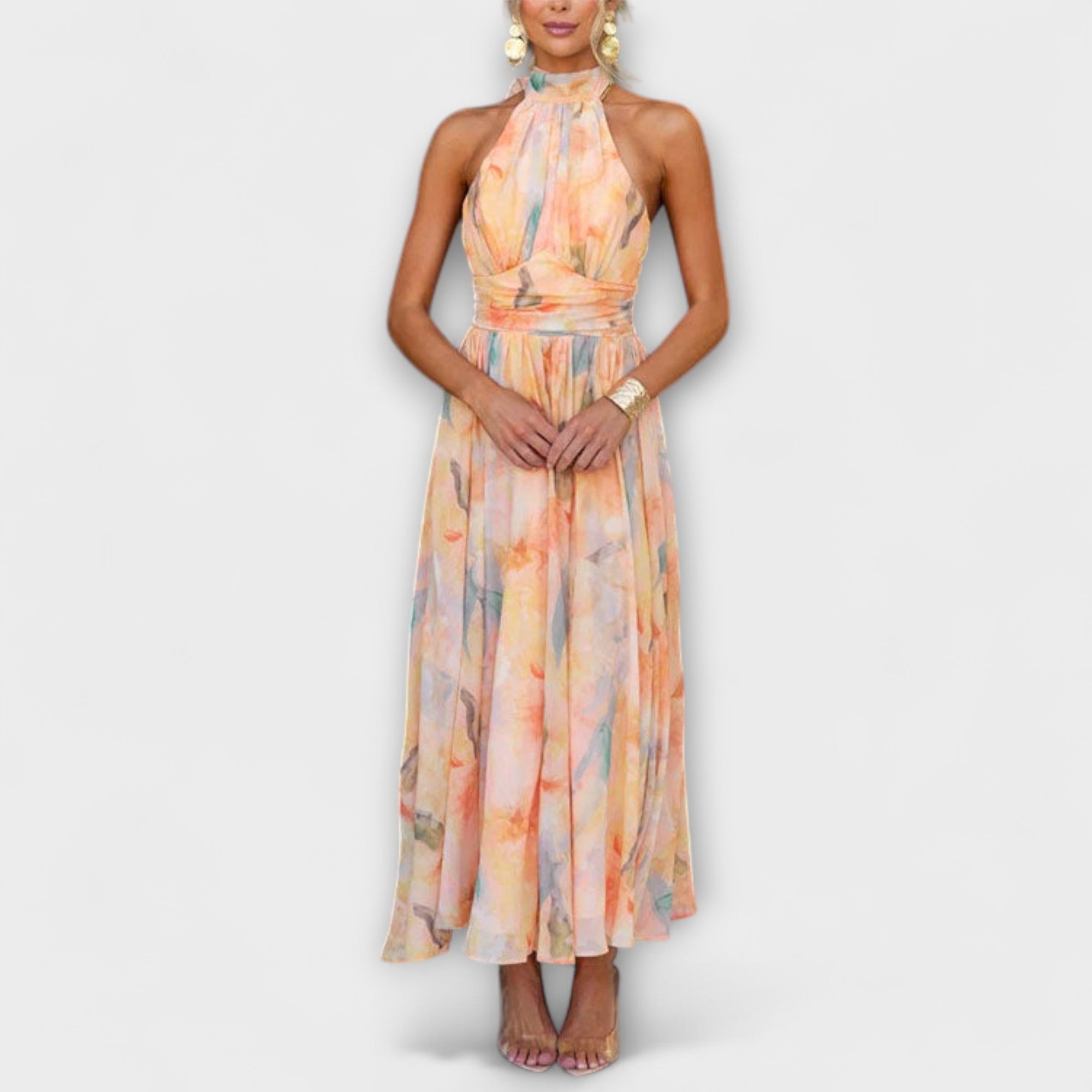 Halternek Maxi-jurk met Waterverfprint