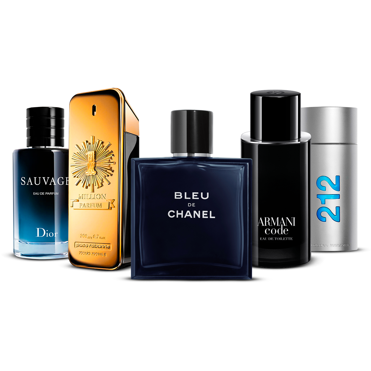Zestaw 5 męskich perfum – Sauvage, 1 Million, Bleu de Chanel, Armani Code i 212 Men [100 ml każdy]