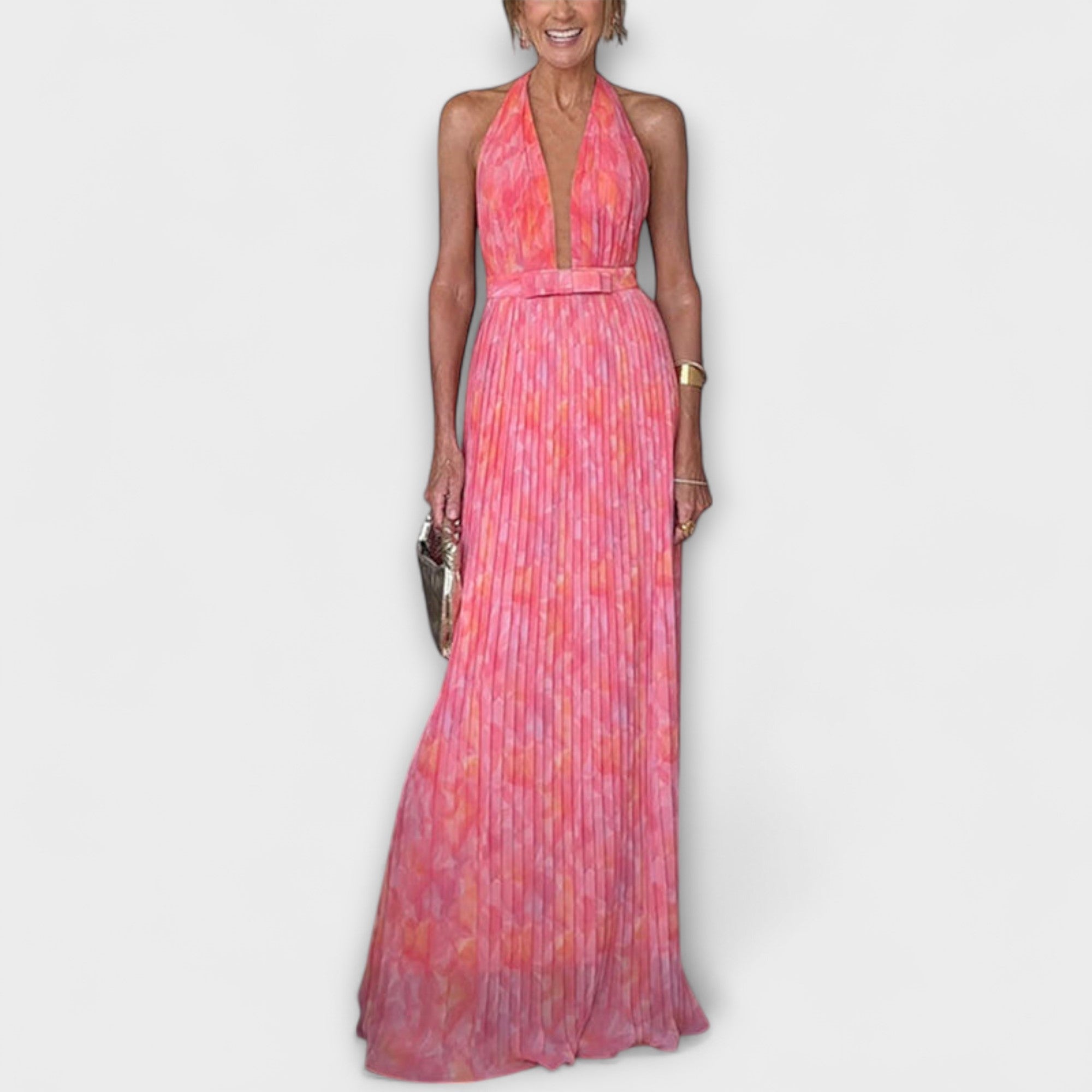 Seraphina - Chic halternek V-hals geplooide maxi-jurk