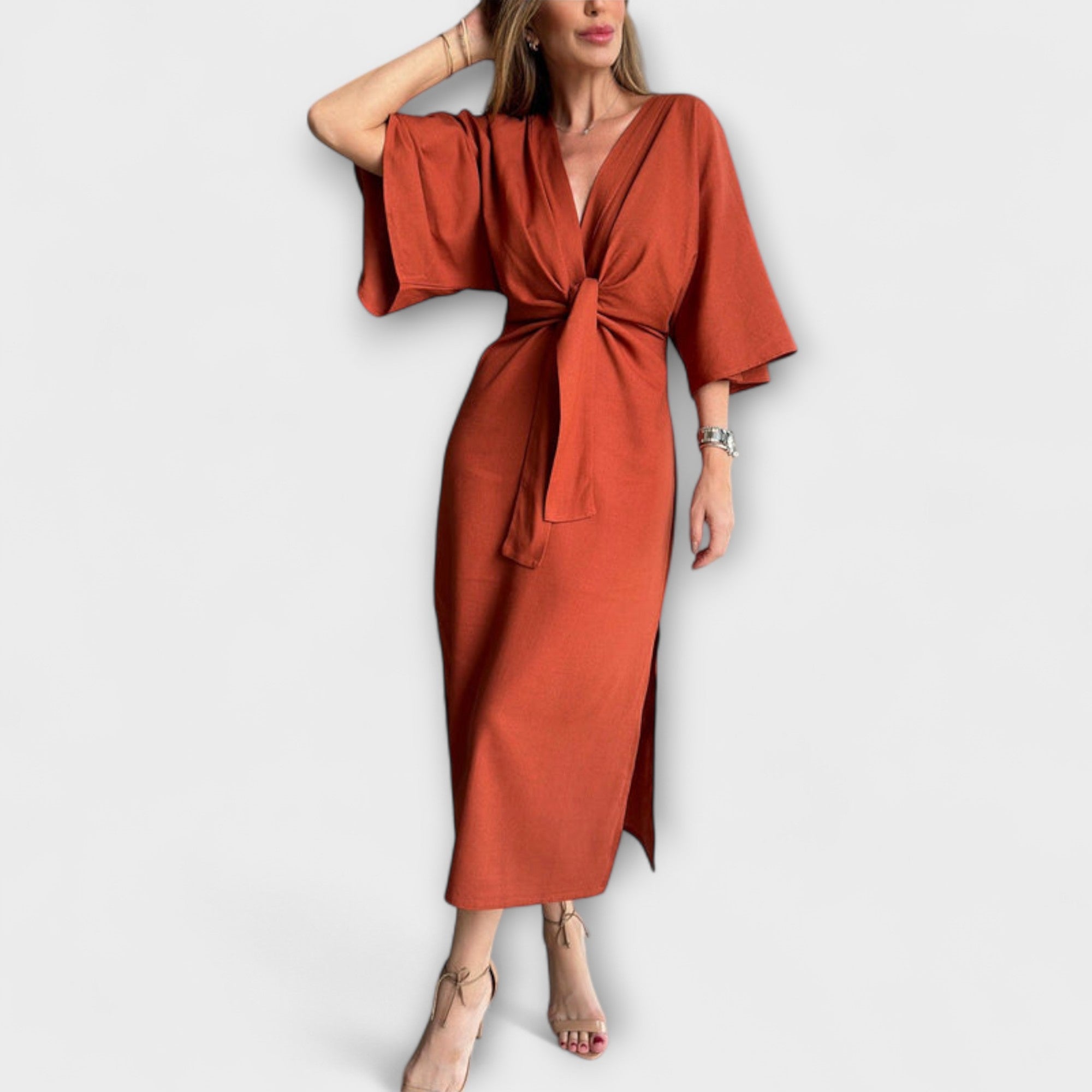 Holly - Robe décontractée avec col en V et ceinture