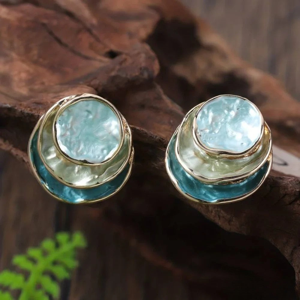 빈티지 손으로 그린 다층 원형 귀걸이