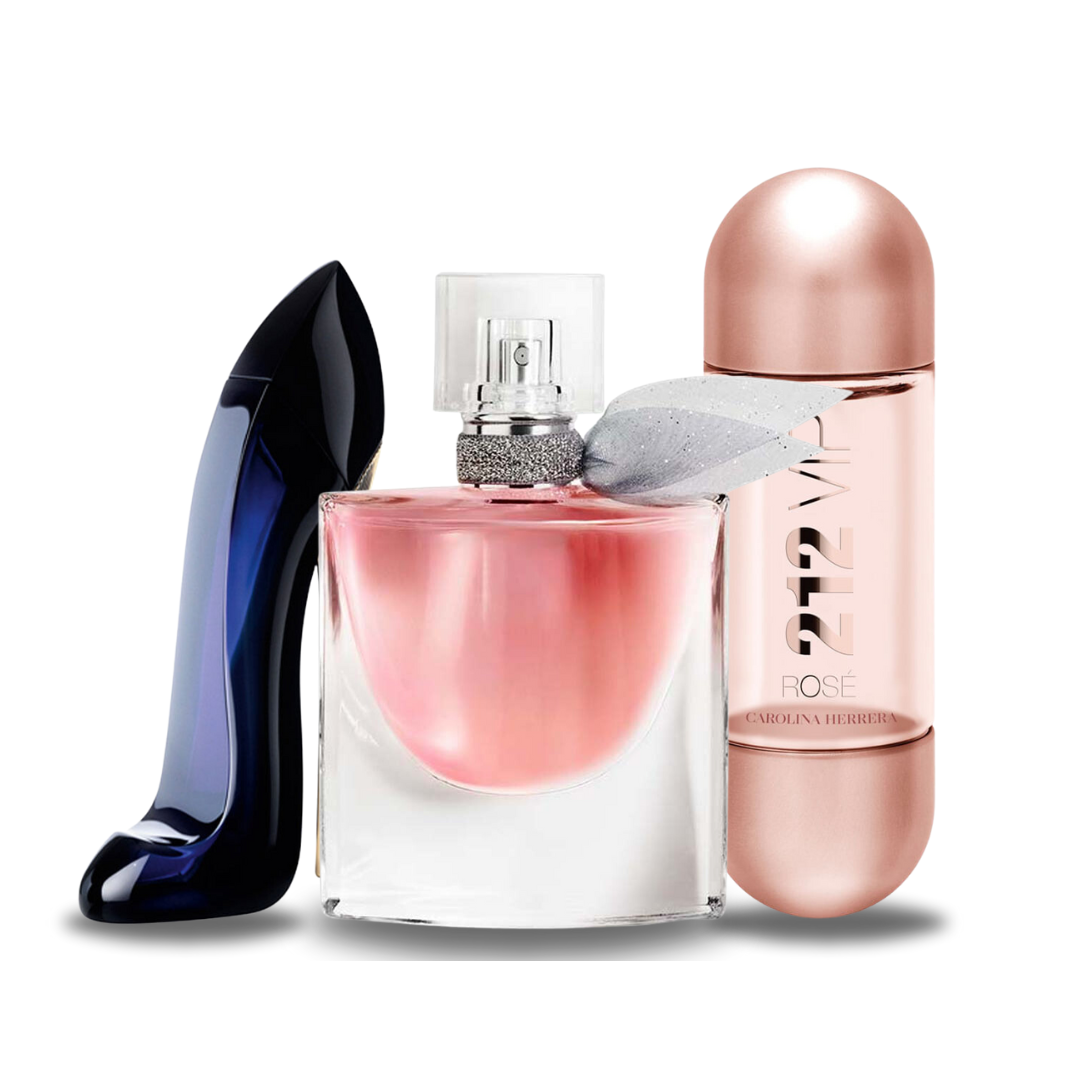 Combo de 3 fragancias – Good Girl de Carolina Herrera, La Vie Est Belle de Lancôme y 212 VIP Rosé de Carolina Herrera [100 ml cada una]