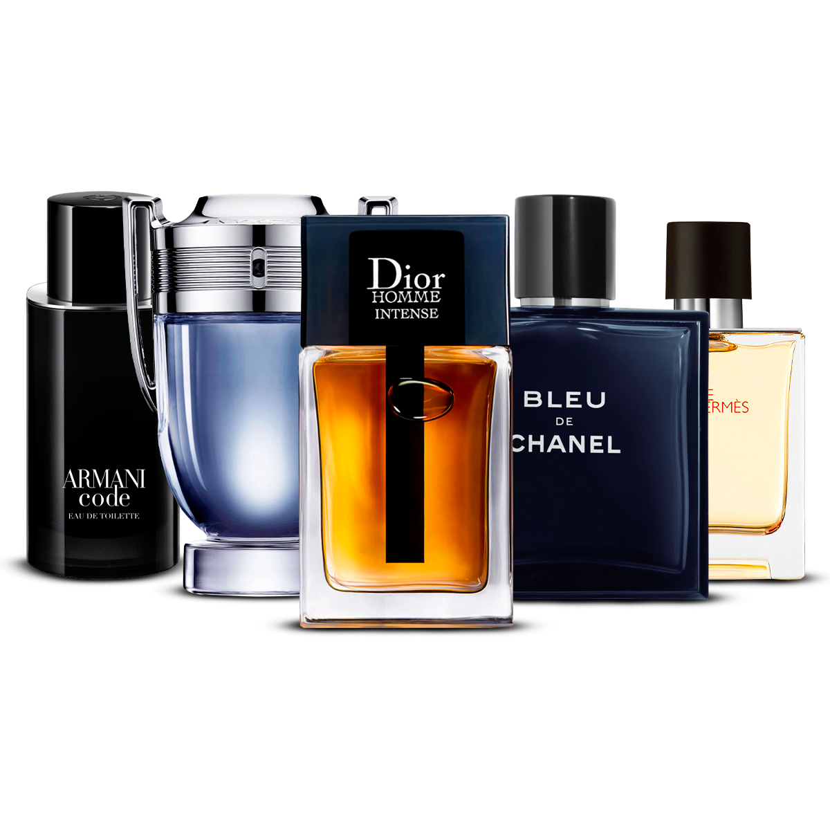 Kombination af 5 herredufte – Armani Code, Invictus, Dior Homme Intense, Bleu de Chanel og Terre d'Hermès [100 ml hver]