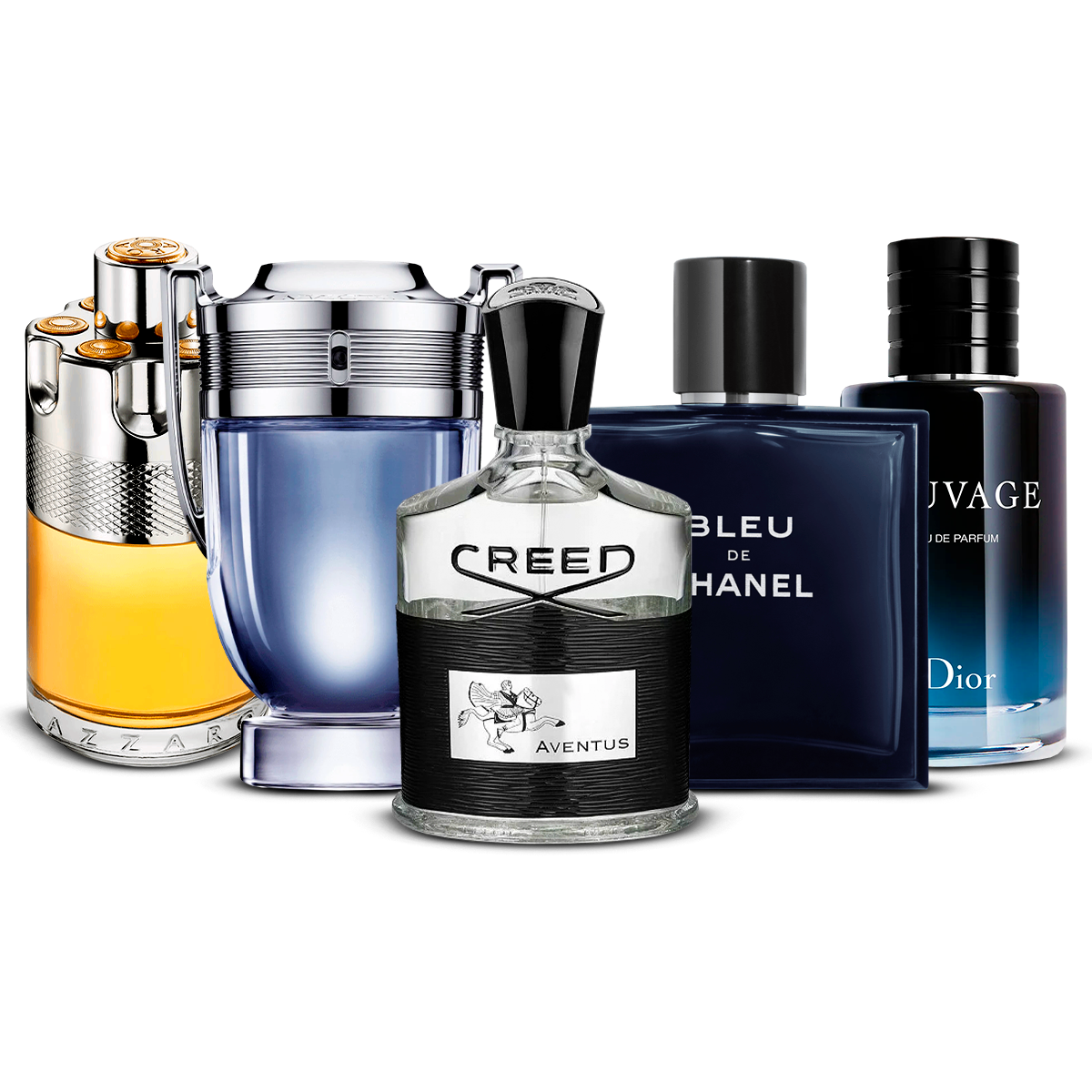 Zestaw 5 męskich perfum – Azzaro Wanted, Invictus, Creed Aventus, Bleu de Chanel i Sauvage [100 ml każdy]