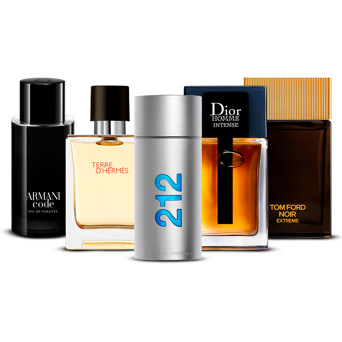 Zestaw 5 perfum męskich – Armani Code, Terre d'Hermès, 212 Men, Dior Homme Intense i Tom Ford Noir Extrême [100 ml każdy]