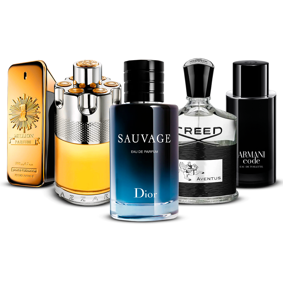 Zestaw 5 męskich perfum – 1 Million, Azzaro Wanted, Sauvage, Creed Aventus i Armani Code [100 ml każdy]