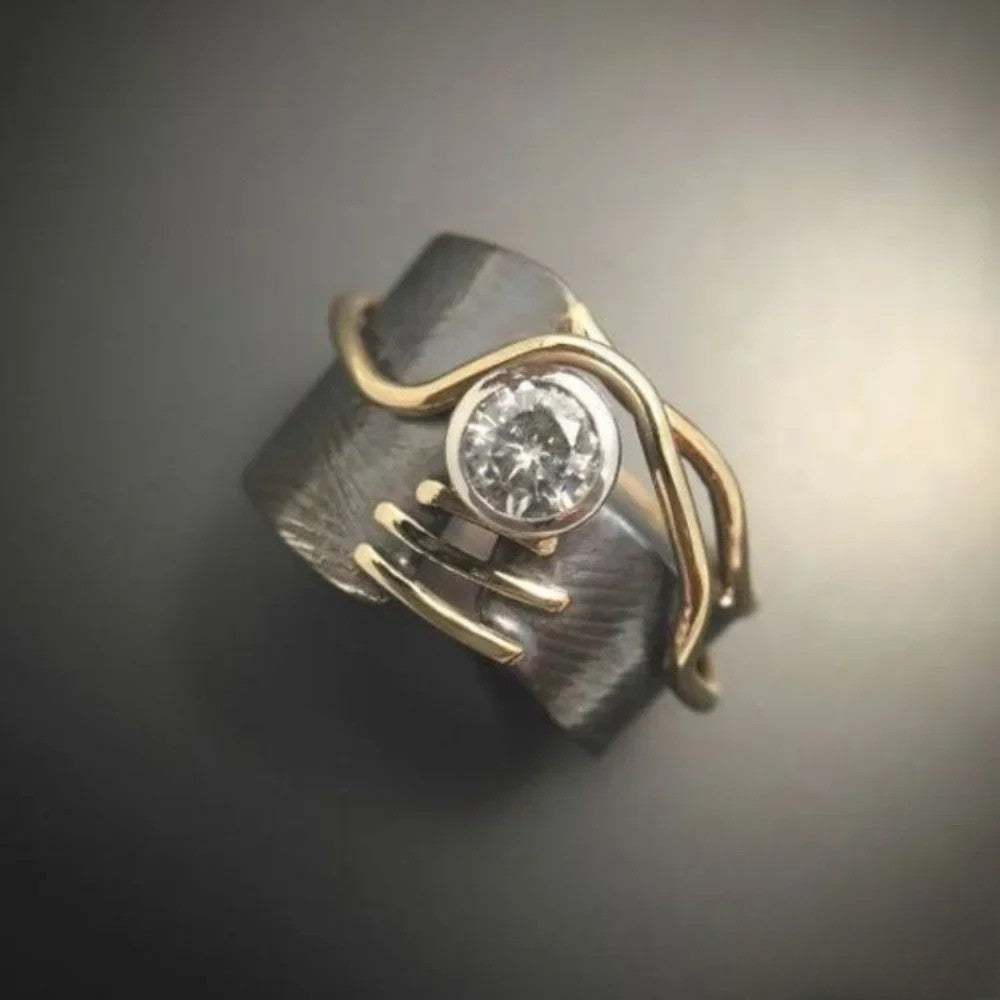 Bague rétro en zirconium argent foncé