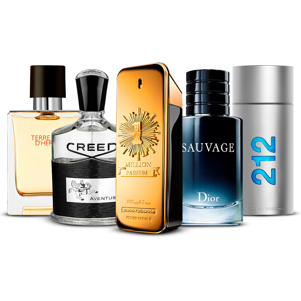 Zestaw 5 męskich perfum – Terre d'Hermès, Creed Aventus, 1 Million, Sauvage i 212 Men [100 ml każdy]