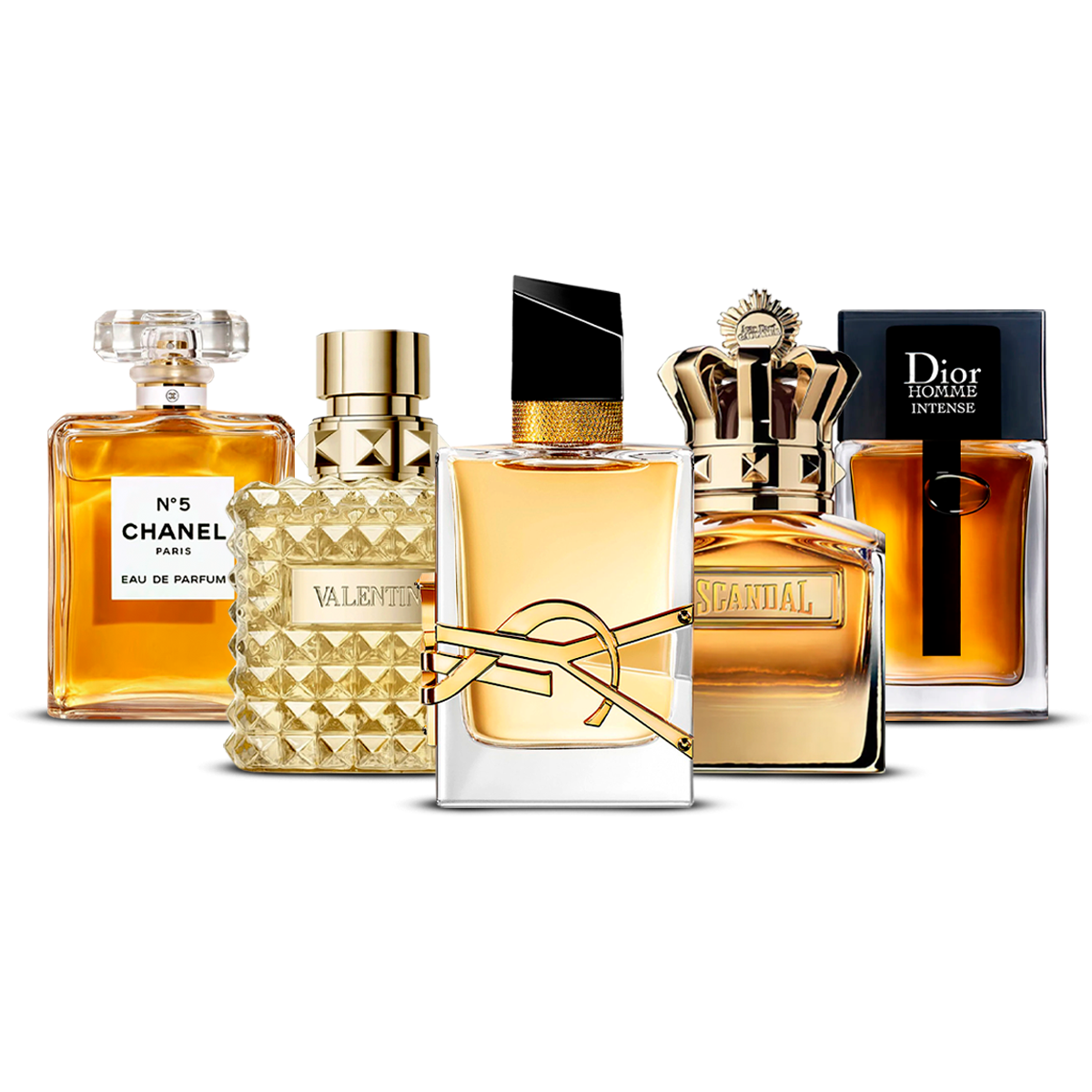 Zestaw 5 perfum – Chanel Nº5, Valentino Uomo, Yves Saint Laurent Libre, Scandal Pour Homme i Dior Homme Intense [100 ml każdy]