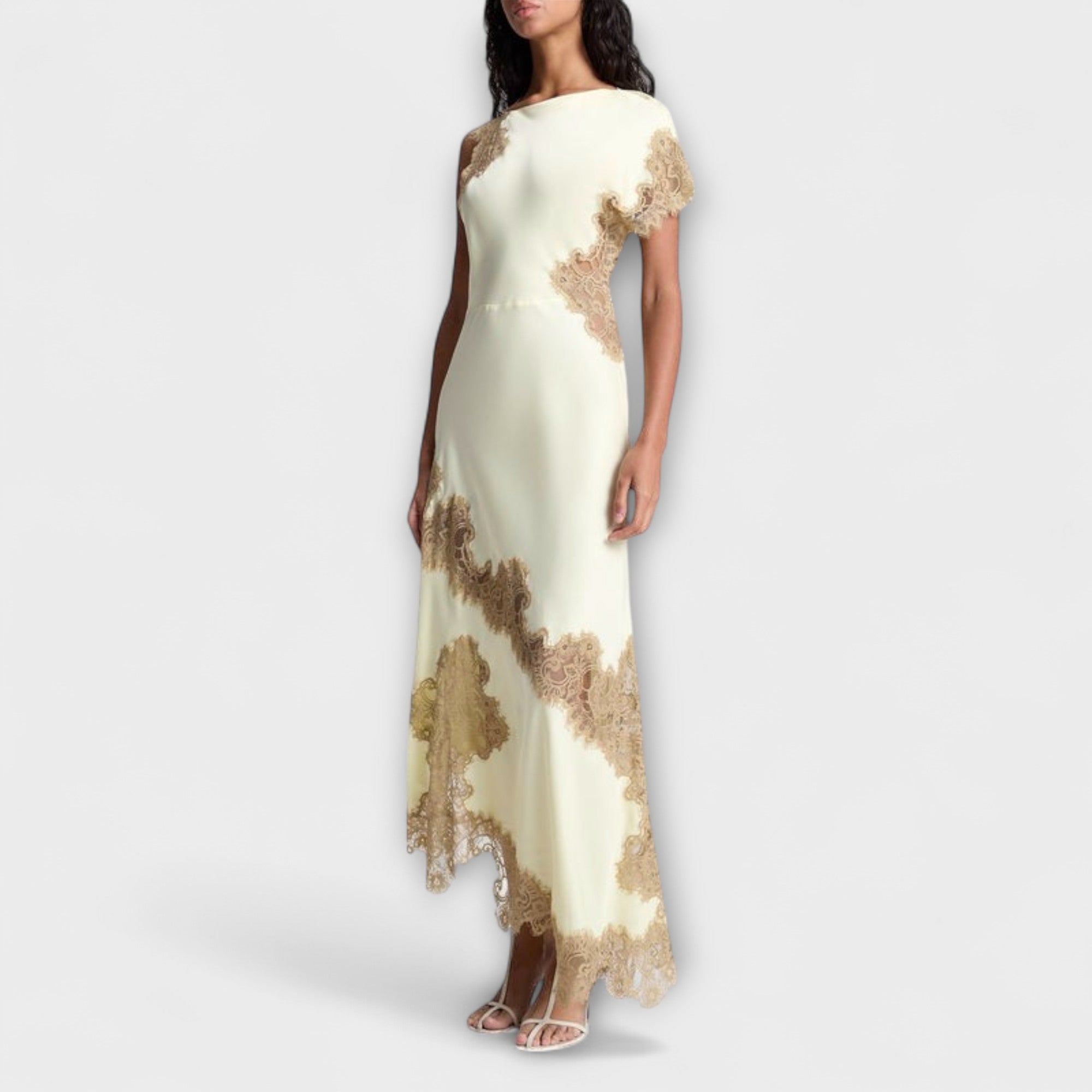 Margaret - sukienka maxi z akcentami z satyny i koronki