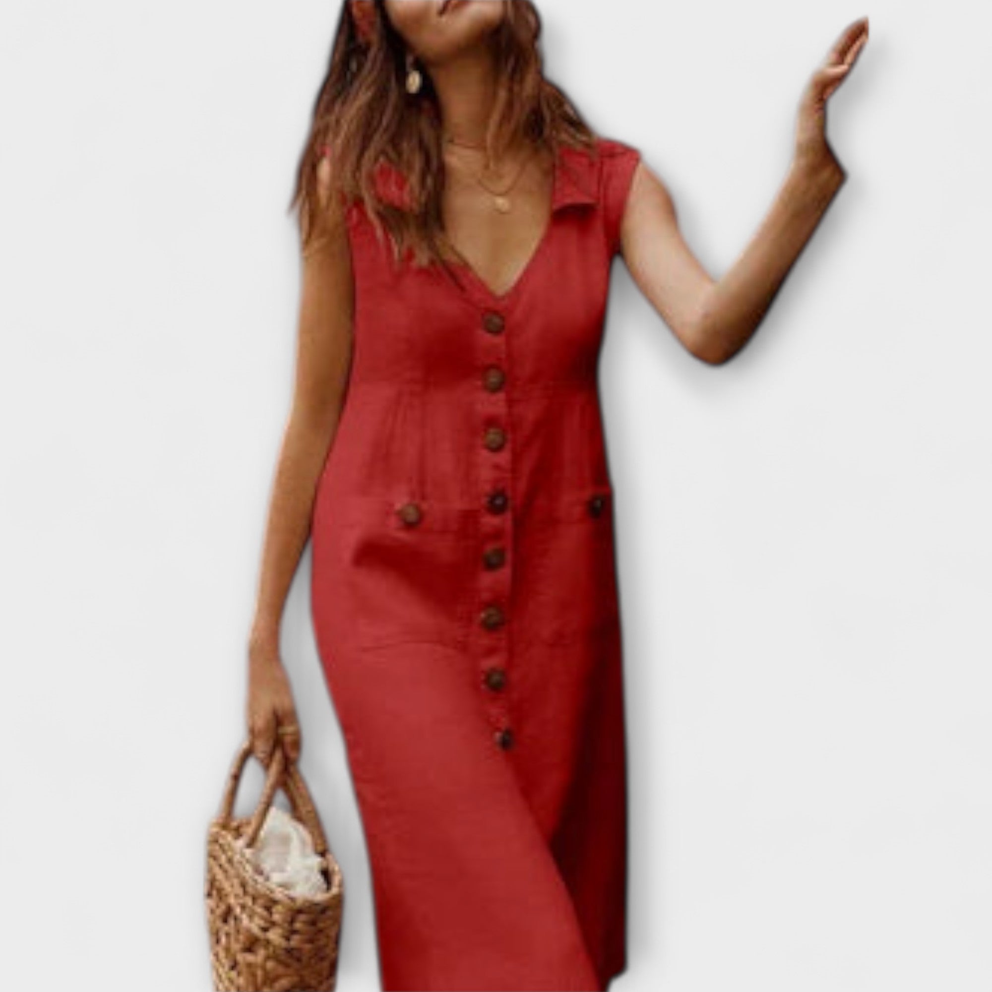 Nora – Robe trapèze en coton-lin avec col à revers