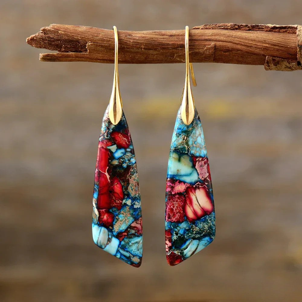 Boucles d'oreilles rétro en pierre colorée