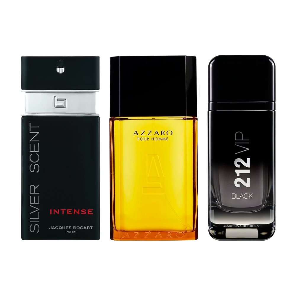 Combo de 3 fragancias para hombre – Silver Scent, Azzaro y 212 Black [100 ml cada una]