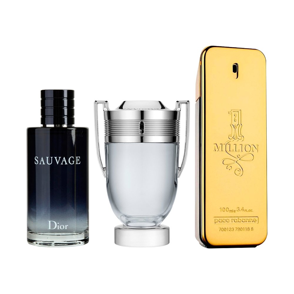 Combo de 3 fragancias para hombre – 1 Million Parfum, Sauvage e Invictus [100 ml cada uno]