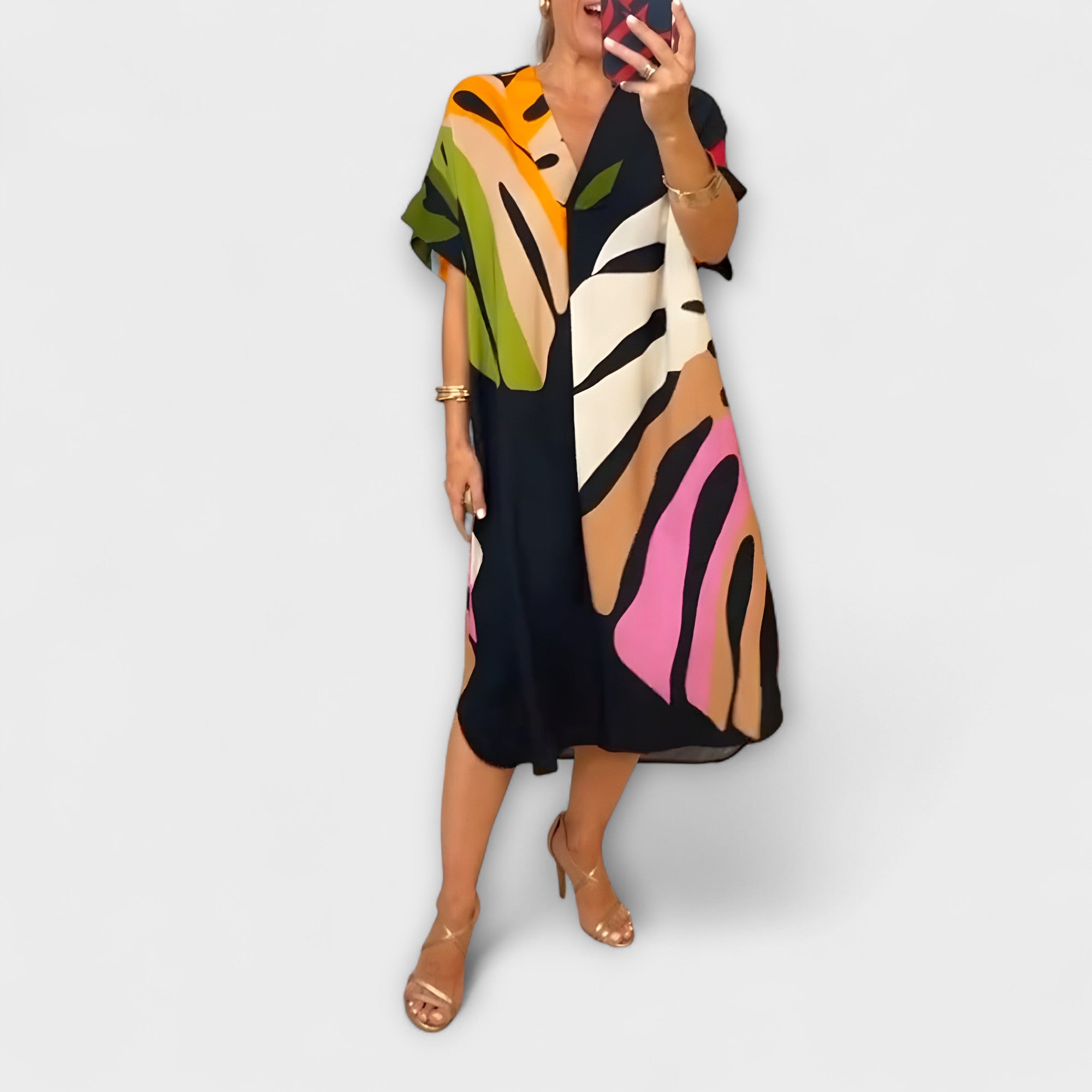 Roos - Vestido Casual com Estampa Colorida de Folhas