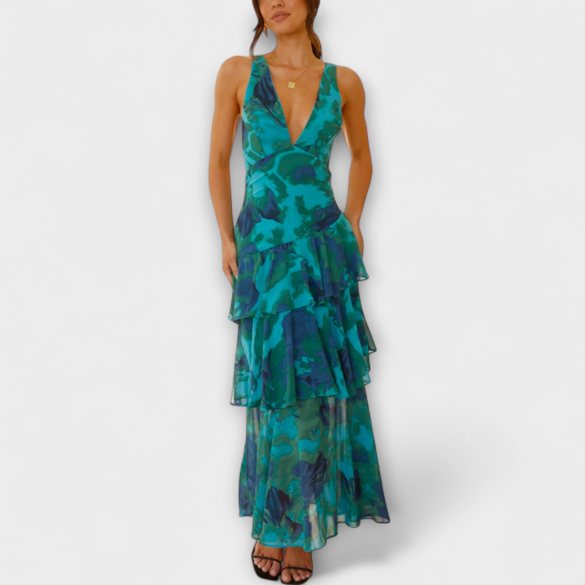 Domenica - Chiffonkjole med V-hals og flydende lag